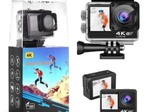 Ausek Q60TR 4K Ultra HD Touch Dual Screen Selfie-Time Action Camera | External Microphone Support | Remote Control | EIS Stabilization | Perfect for Vlogging & Adventure