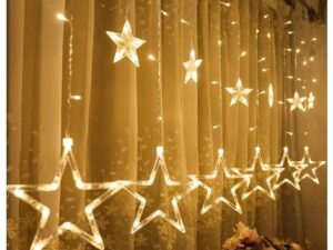 Badge Golden Big Star Curtain Light | 12 Hanging Golden Star String Lights | Fairy Lights