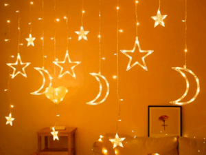 Moon Star LED Fairy Light for Curtains – 16 Feet (3 Moons, 3 Stars, 6 Small Stars)