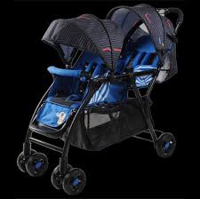BBH Twin Baby Stroller – Premium Double Pram | Comfortable, Folding & Stylish Twin Stroller (Blue)