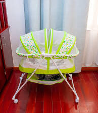 Babies Folding Crib – Premium Rocking Bed | 4 Wheels, Bottom Basket & Mosquito Net (Blue)