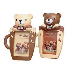 Teddy Bear Mug-Shaped Cartoon Photo Frame – 4x6" Kids Room Decoration