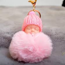 Cute Cartoon Sleeping Baby Doll Keychain – Plush Fur Ball Bag & Car Pendant