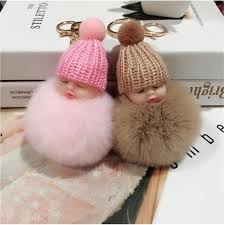 Cute Cartoon Sleeping Baby Doll Keychain – Plush Fur Ball Bag & Car Pendant