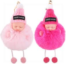 Cute Cartoon Sleeping Baby Doll Keychain – Plush Fur Bag & Car Pendant