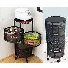 Round Floor 4-Layer Rotating Fruit and Vegetable Basket Storage Shelf Vegetable Rack