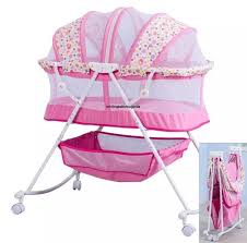 Customized Rocking Bassinet – Premium Infant Cradle | 4 Wheels, Lower Lace & Mosquito Net for Safe Baby Sleep