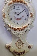 Vintage Metal Wall Clock with Pendulum – Brown Rustic Decorative Carved Design