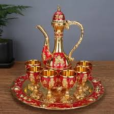 Vintage Metal Turkish Coffee & Tea Set – 6 Luxury Cups with Craft Tea Tray (Gold & Silver Ottoman Trim)