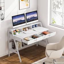 Compact Table Computer Desk Laptop Table with Metal Legs & Engineered Wood Surface – Functional Desk for Office or Bedroom