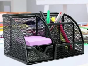 7 Compartment Metal Mesh Desk Organizer with Drawer