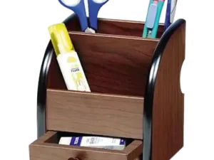 Wooden Desk Organizer with Pen Holder and Small Drawer – Office Accessories