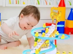 Duck Slide Stairs Toy Burrs-free Electric Light Music Amusement Climb Stairs Toy with 9 Duck